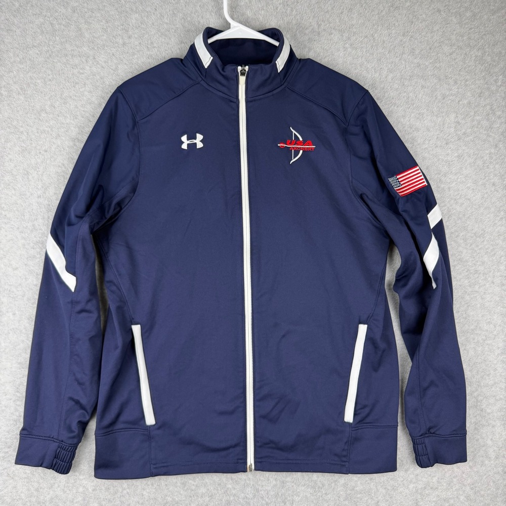 Under Armour Kids USA Archery Track Jacket Medium Navy Blue Full Zip Athletic